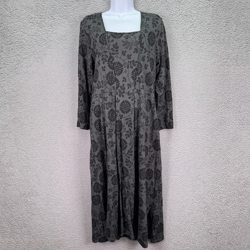 Gundrun Sjoden Dress Womens L Gray Floral Linen Blend Artsy Boho Scandinavian
